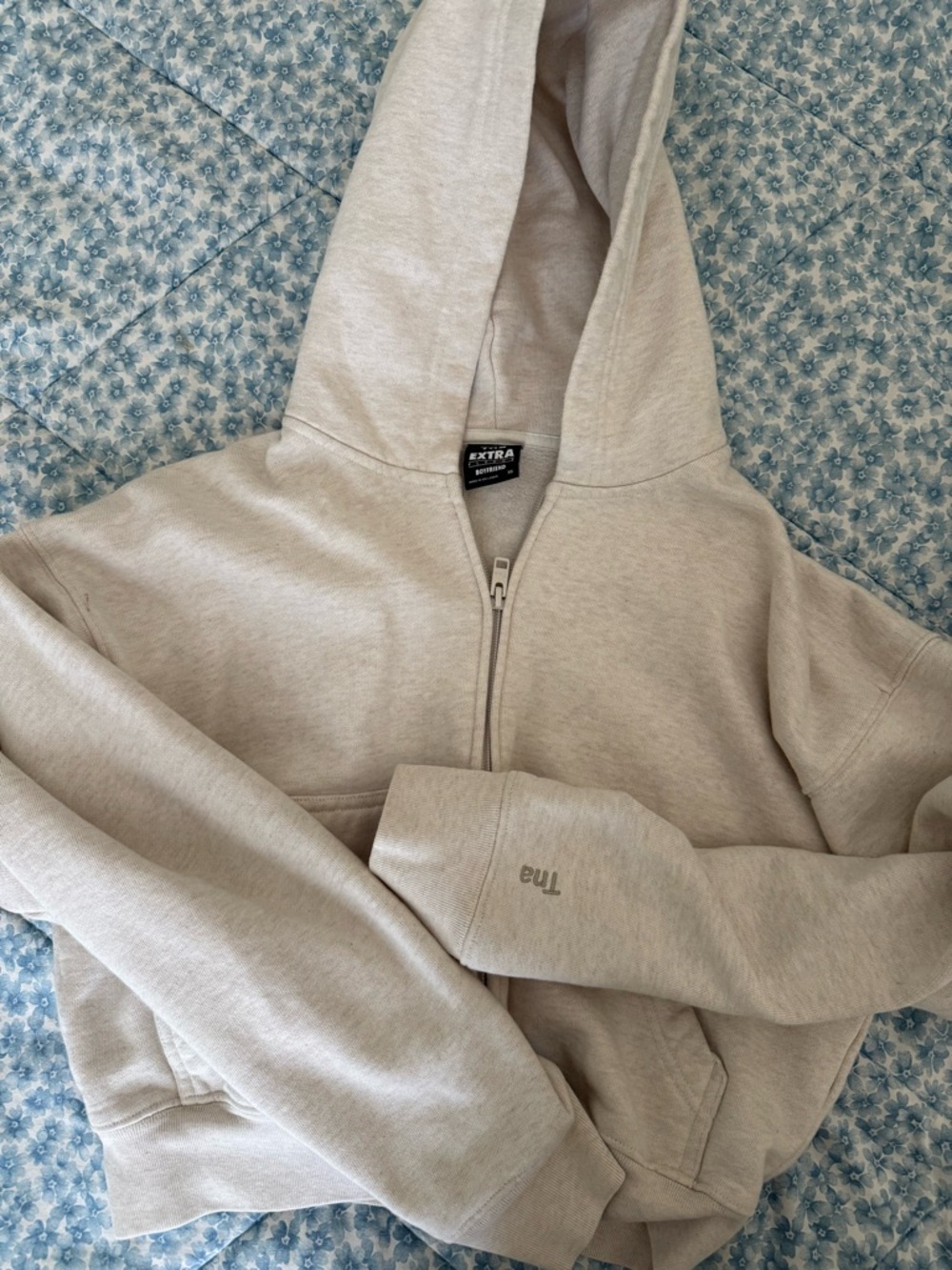 TNA Boyfriend Crop Beige Zip-Up Hoodie